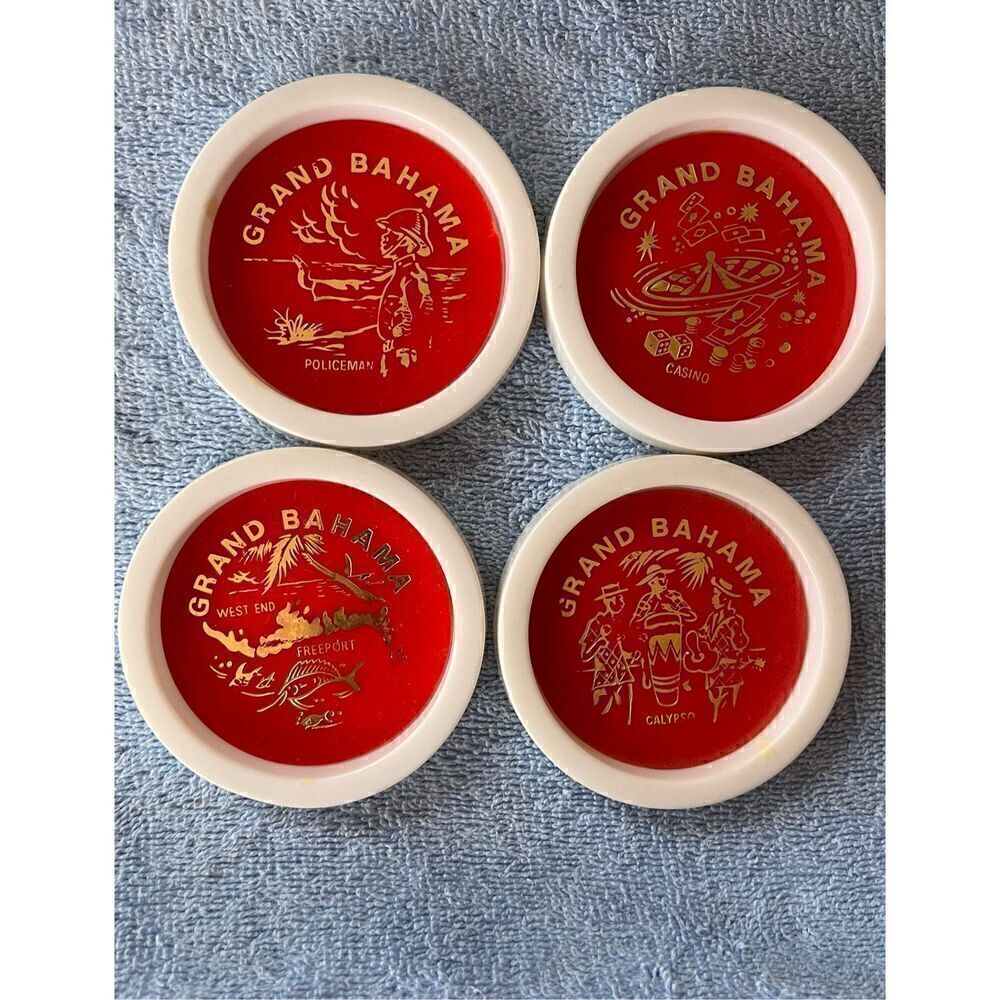 Vintage Coaster Set Tiki Hawaiian Costal